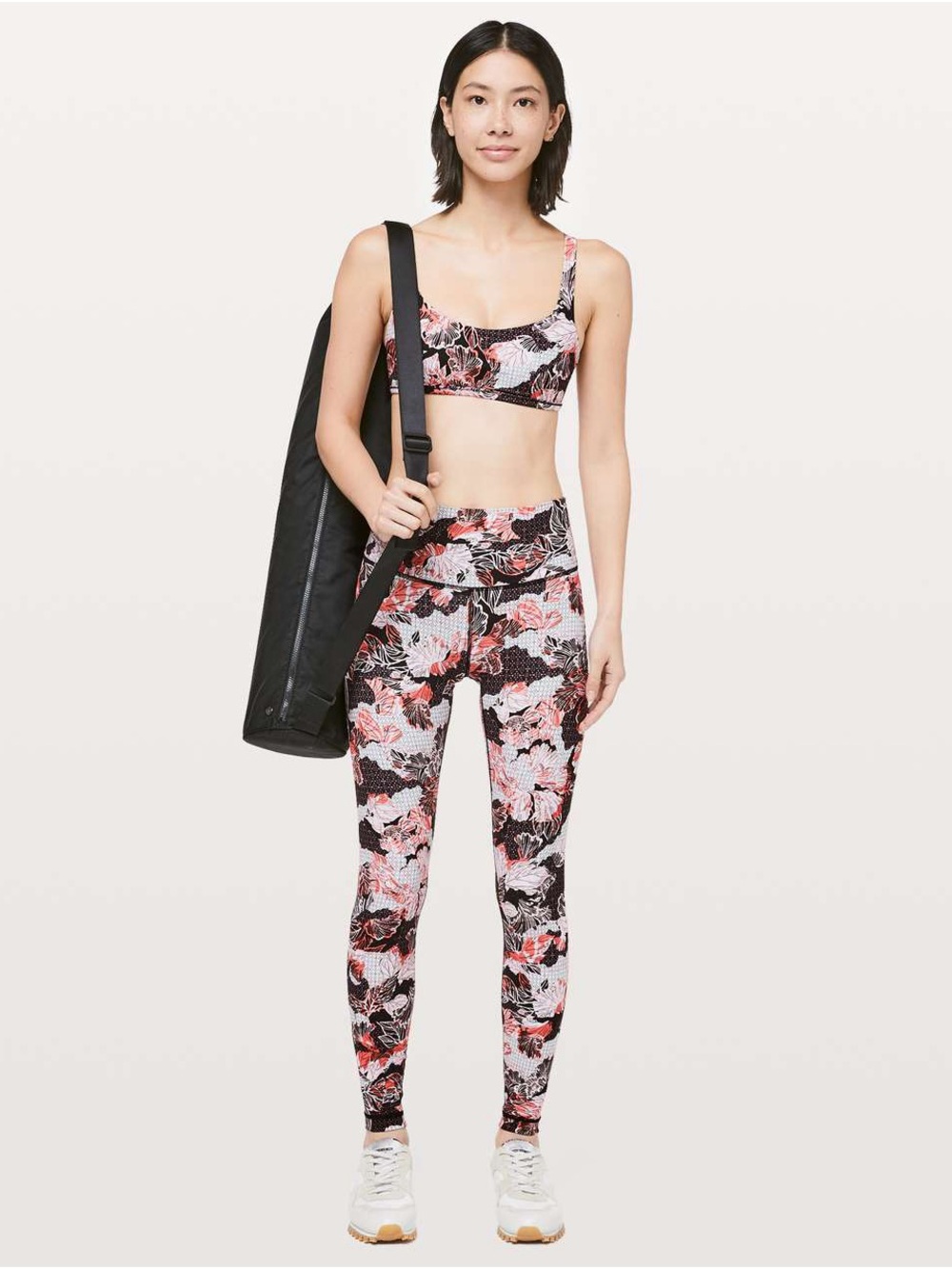 Floral Print Sports Legging  - Pink Black White Size 8